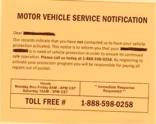 Scam or Legal Validity of Motor Vehicle Service Notification